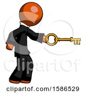 Poster, Art Print Of Orange Clergy Man With Big Key Of Gold Opening Something