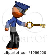 Poster, Art Print Of Orange Police Man With Big Key Of Gold Opening Something