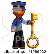 Poster, Art Print Of Orange Police Man Holding Key Made Of Gold