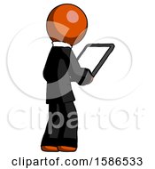 Poster, Art Print Of Orange Clergy Man Looking At Tablet Device Computer Facing Away