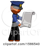 Poster, Art Print Of Orange Police Man Holding Blueprints Or Scroll