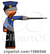 Poster, Art Print Of Orange Police Man Standing With Ninja Sword Katana Pointing Right