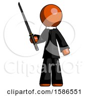 Poster, Art Print Of Orange Clergy Man Standing Up With Ninja Sword Katana