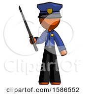 Poster, Art Print Of Orange Police Man Standing Up With Ninja Sword Katana