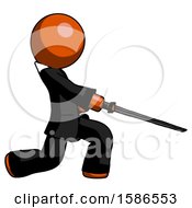 Poster, Art Print Of Orange Clergy Man With Ninja Sword Katana Slicing Or Striking Something