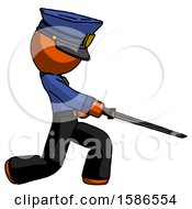 Orange Police Man With Ninja Sword Katana Slicing Or Striking Something