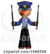 Poster, Art Print Of Orange Police Man Posing With Two Ninja Sword Katanas Up