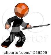 Poster, Art Print Of Orange Clergy Man Stabbing With Ninja Sword Katana
