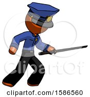 Poster, Art Print Of Orange Police Man Stabbing With Ninja Sword Katana