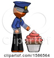 Poster, Art Print Of Orange Police Man With Giant Cupcake Dessert
