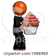 Poster, Art Print Of Orange Clergy Man Holding Large Cupcake Ready To Eat Or Serve