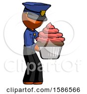 Poster, Art Print Of Orange Police Man Holding Large Cupcake Ready To Eat Or Serve