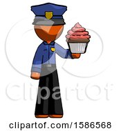 Poster, Art Print Of Orange Police Man Presenting Pink Cupcake To Viewer