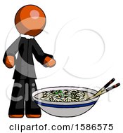 Poster, Art Print Of Orange Clergy Man And Noodle Bowl Giant Soup Restaraunt Concept