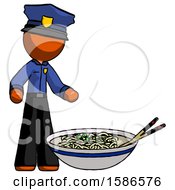 Poster, Art Print Of Orange Police Man And Noodle Bowl Giant Soup Restaraunt Concept