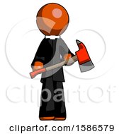 Poster, Art Print Of Orange Clergy Man Holding Red Fire Fighters Ax
