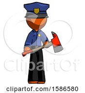 Poster, Art Print Of Orange Police Man Holding Red Fire Fighters Ax