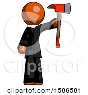 Poster, Art Print Of Orange Clergy Man Holding Up Red Firefighters Ax