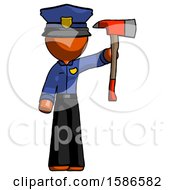 Poster, Art Print Of Orange Police Man Holding Up Red Firefighters Ax