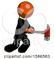 Orange Clergy Man With Ax Hitting Striking Or Chopping