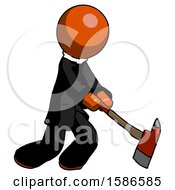 Orange Clergy Man Striking With A Red Firefighters Ax