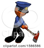 Poster, Art Print Of Orange Police Man Striking With A Red Firefighters Ax