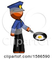 Orange Police Man Frying Egg In Pan Or Wok Facing Right