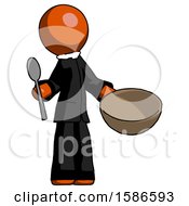 Poster, Art Print Of Orange Clergy Man With Empty Bowl And Spoon Ready To Make Something