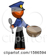 Poster, Art Print Of Orange Police Man With Empty Bowl And Spoon Ready To Make Something