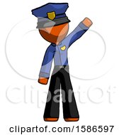 Orange Police Man Waving Emphatically With Left Arm