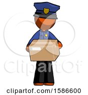 Orange Police Man Holding Box Sent Or Arriving In Mail