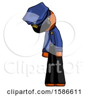 Poster, Art Print Of Orange Police Man Depressed With Head Down Turned Left