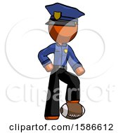 Poster, Art Print Of Orange Police Man Standing With Foot On Football