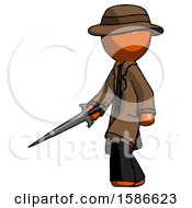 Poster, Art Print Of Orange Detective Man With Sword Walking Confidently