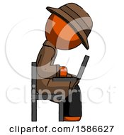 Poster, Art Print Of Orange Detective Man Using Laptop Computer While Sitting In Chair View From Side