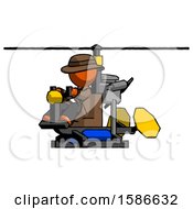 Poster, Art Print Of Orange Detective Man Flying In Gyrocopter Front Side Angle View