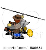 Orange Detective Man Flying In Gyrocopter Front Side Angle Top View