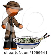 Poster, Art Print Of Orange Detective Man And Noodle Bowl Giant Soup Restaraunt Concept