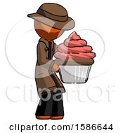 Poster, Art Print Of Orange Detective Man Holding Large Cupcake Ready To Eat Or Serve