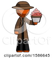 Poster, Art Print Of Orange Detective Man Presenting Pink Cupcake To Viewer