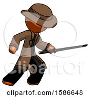 Poster, Art Print Of Orange Detective Man Stabbing With Ninja Sword Katana
