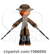 Orange Detective Man Posing With Two Ninja Sword Katanas
