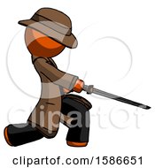 Orange Detective Man With Ninja Sword Katana Slicing Or Striking Something