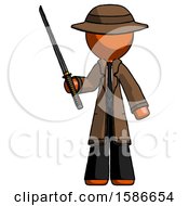 Orange Detective Man Standing Up With Ninja Sword Katana