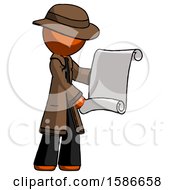 Poster, Art Print Of Orange Detective Man Holding Blueprints Or Scroll