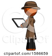 Poster, Art Print Of Orange Detective Man Looking At Tablet Device Computer With Back To Viewer
