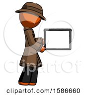 Poster, Art Print Of Orange Detective Man Show Tablet Device Computer To Viewer Blank Area