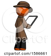 Poster, Art Print Of Orange Detective Man Looking At Tablet Device Computer Facing Away
