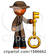 Poster, Art Print Of Orange Detective Man Holding Key Made Of Gold