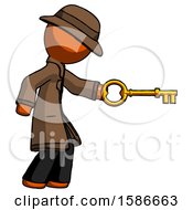 Orange Detective Man With Big Key Of Gold Opening Something